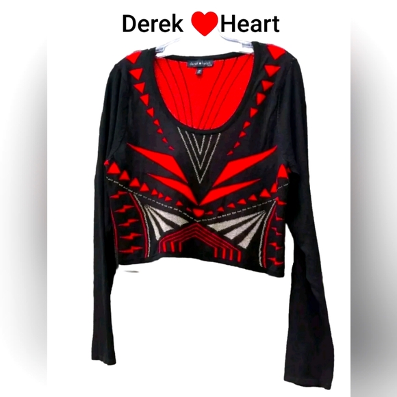 Derek♥️Heart Women's Knit Metallic Plus Size 1 X Red Stripe Zigzag Cropped Top - Picture 1 of 6